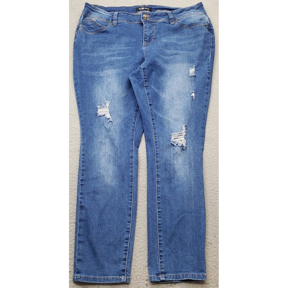 WBB Royalty Jeans Women 16W Blue Denim Streetwear Grunge Distressed 2 Button Fly